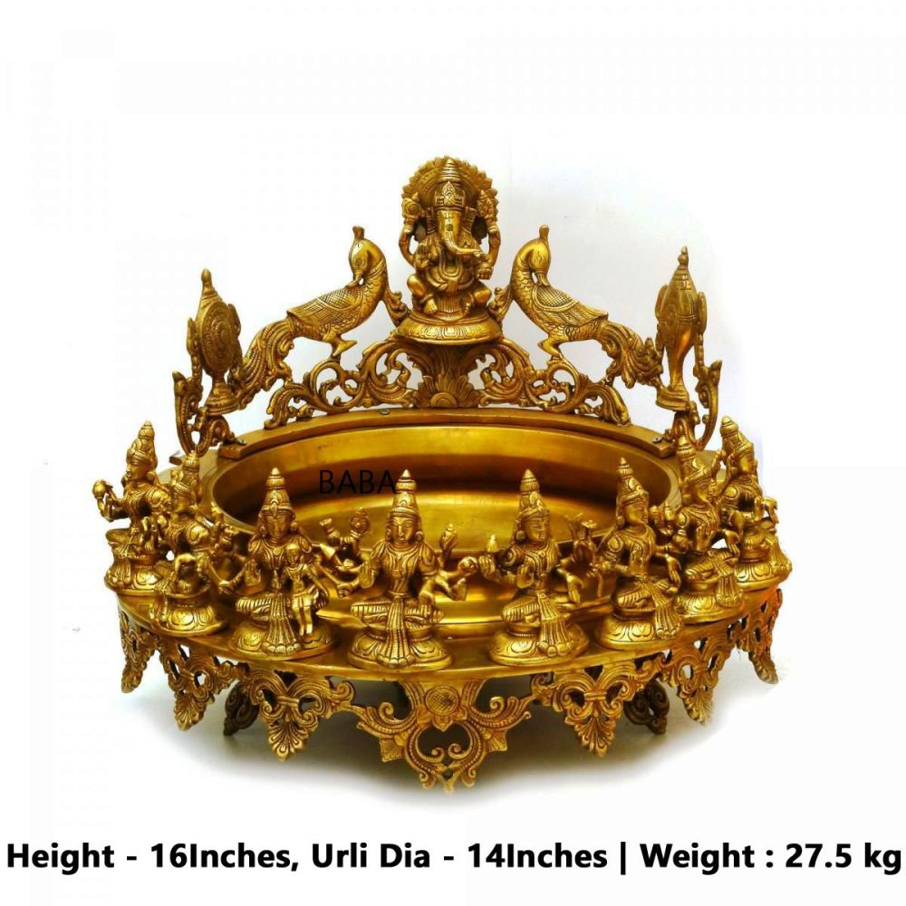 Brass Ashta Laxmi Urli.27.5kg, 16''*14''