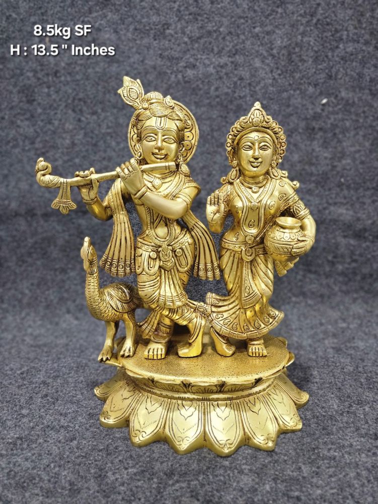 Brass Radha Krishna Pair with Peacock, Superfine