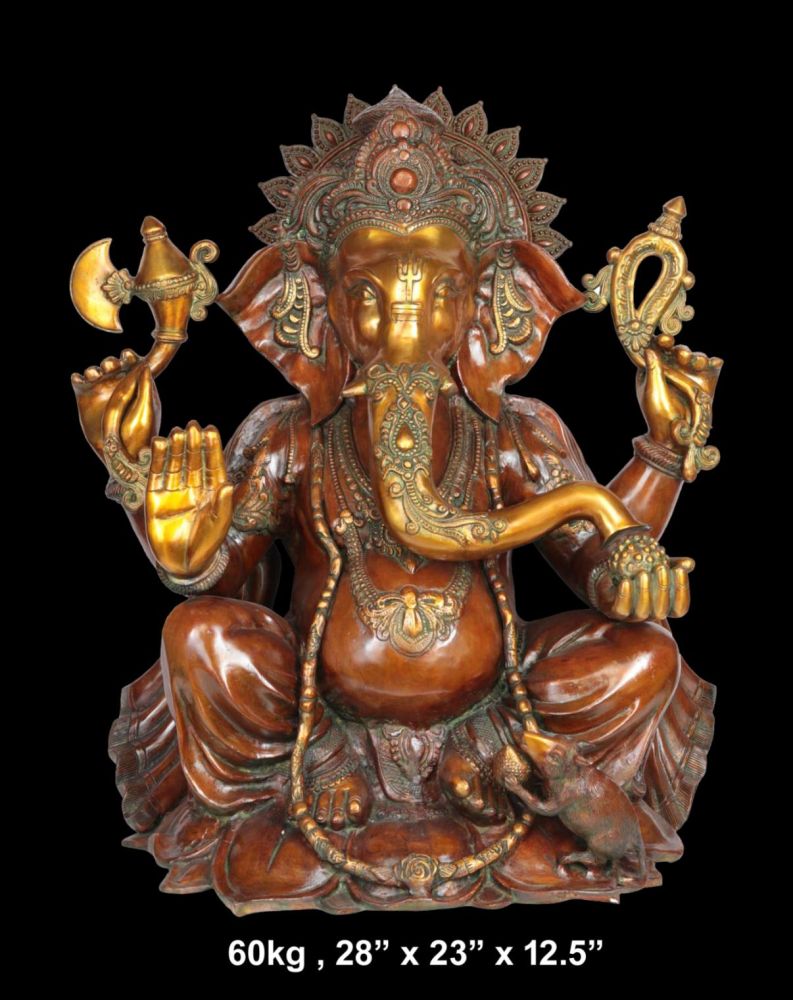 Large Brass Ganesh, Red-Brown Patina
