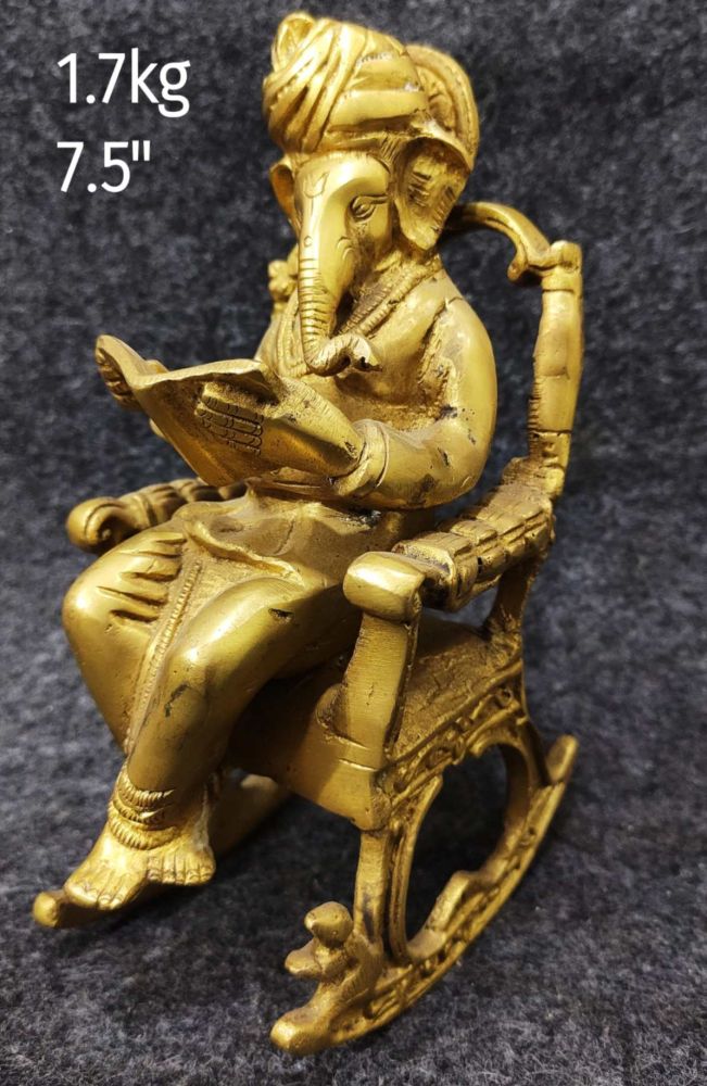 Brass Ganesh Reading on Rocking Chair