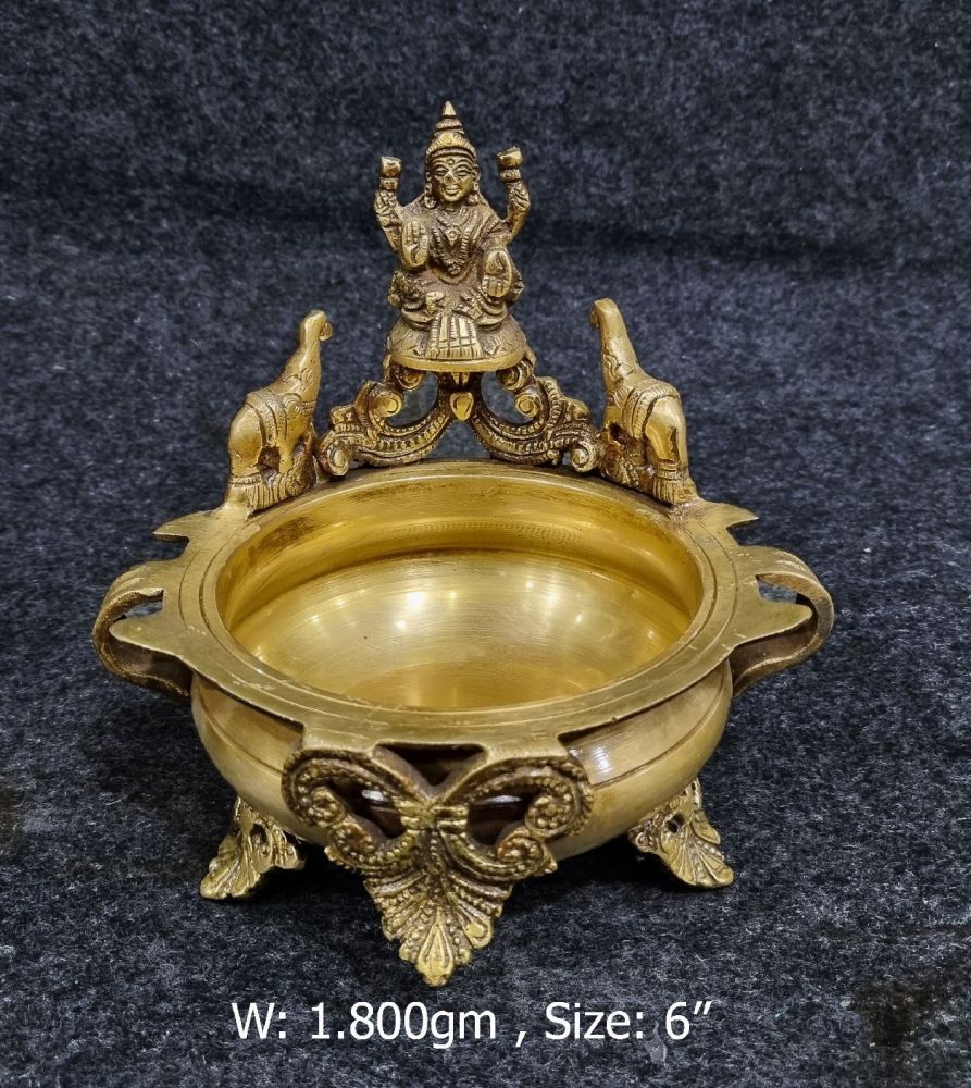 Brass Gaj Laxmi Urli. 1.8kg, 6''