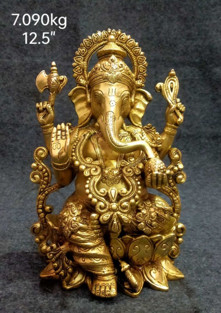 Brass Ganesh on Lotus Throne