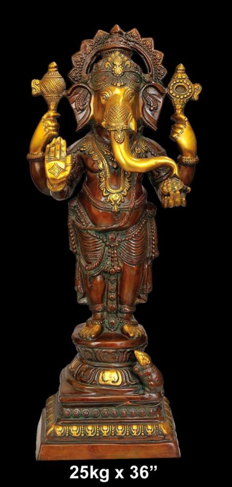 Standing Brass Ganesh, Copper & Gold