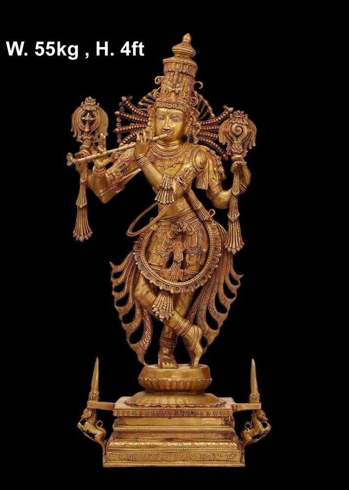 Large Standing Brass Krishna with Flute