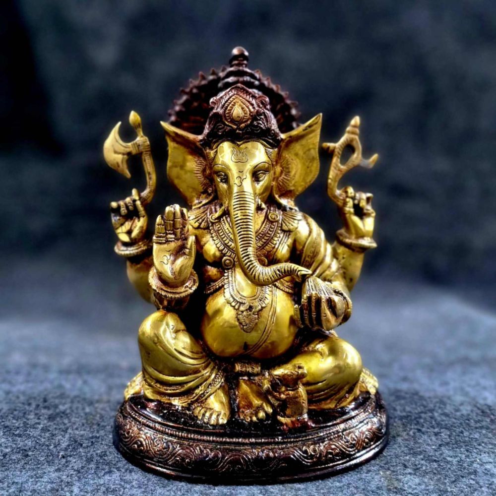 Brass Ganesh with Dark Antique Base