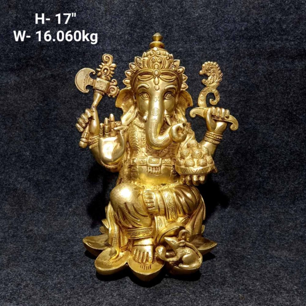 Large Brass Ganesh with Axe & Modak