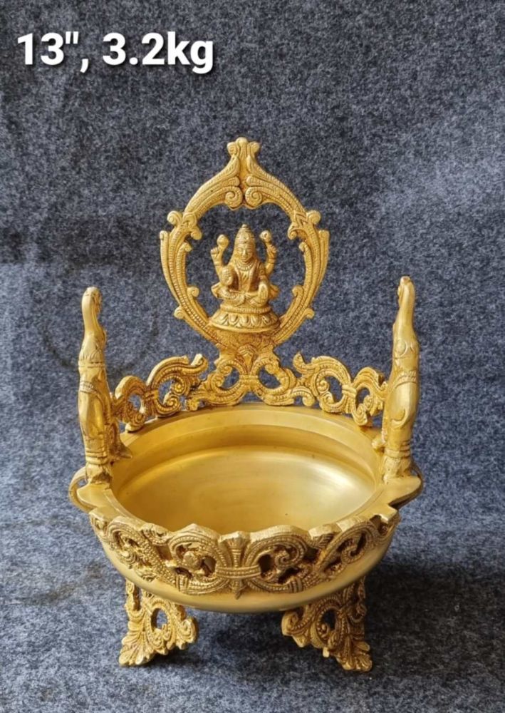 Brass Gaj Laxmi Urli. 3.2 kg, 13''