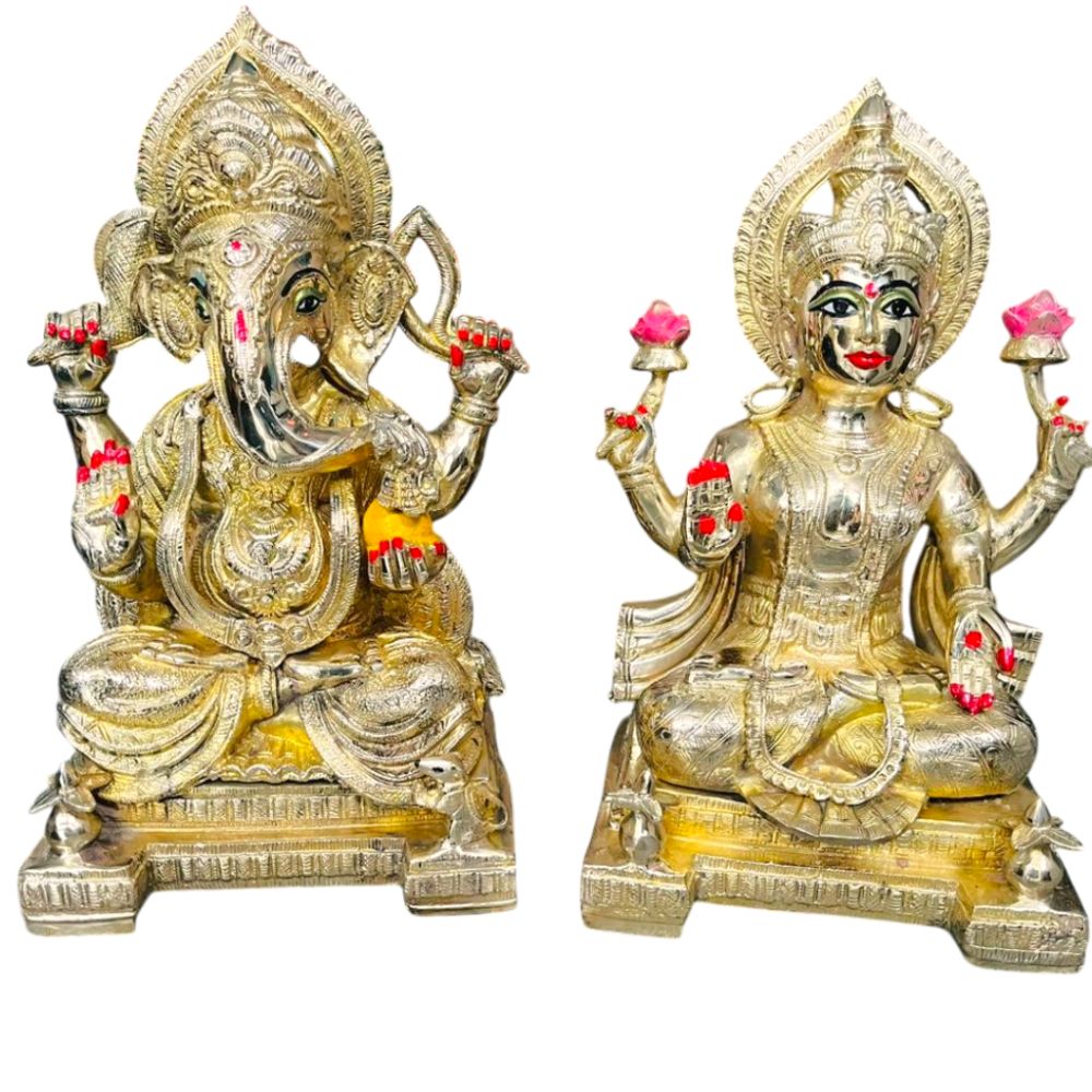 Large Brass Laxmi Ganesh Idol Set (20 Inch, 36 KG Approx)