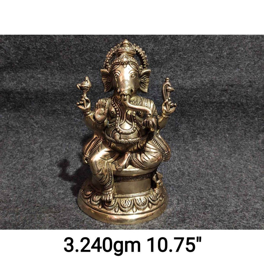 Brass Ganesh on Round Base, Antique Silver