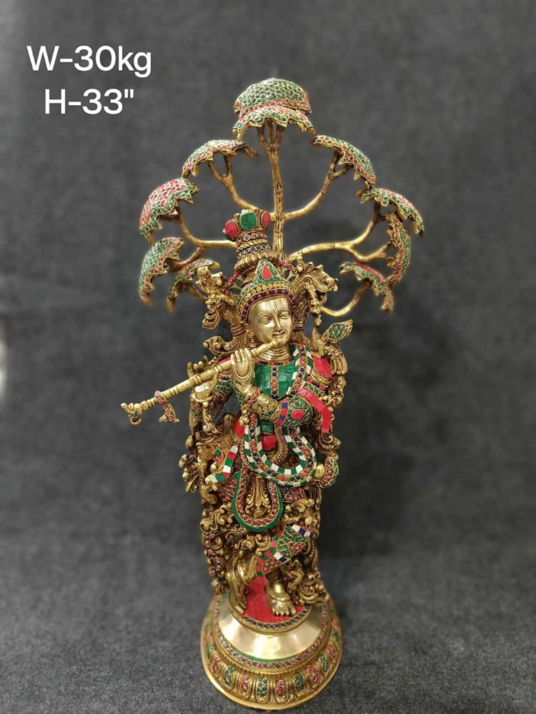 Brass Krishna With Tree Idol 30 Kg 33'' Inches