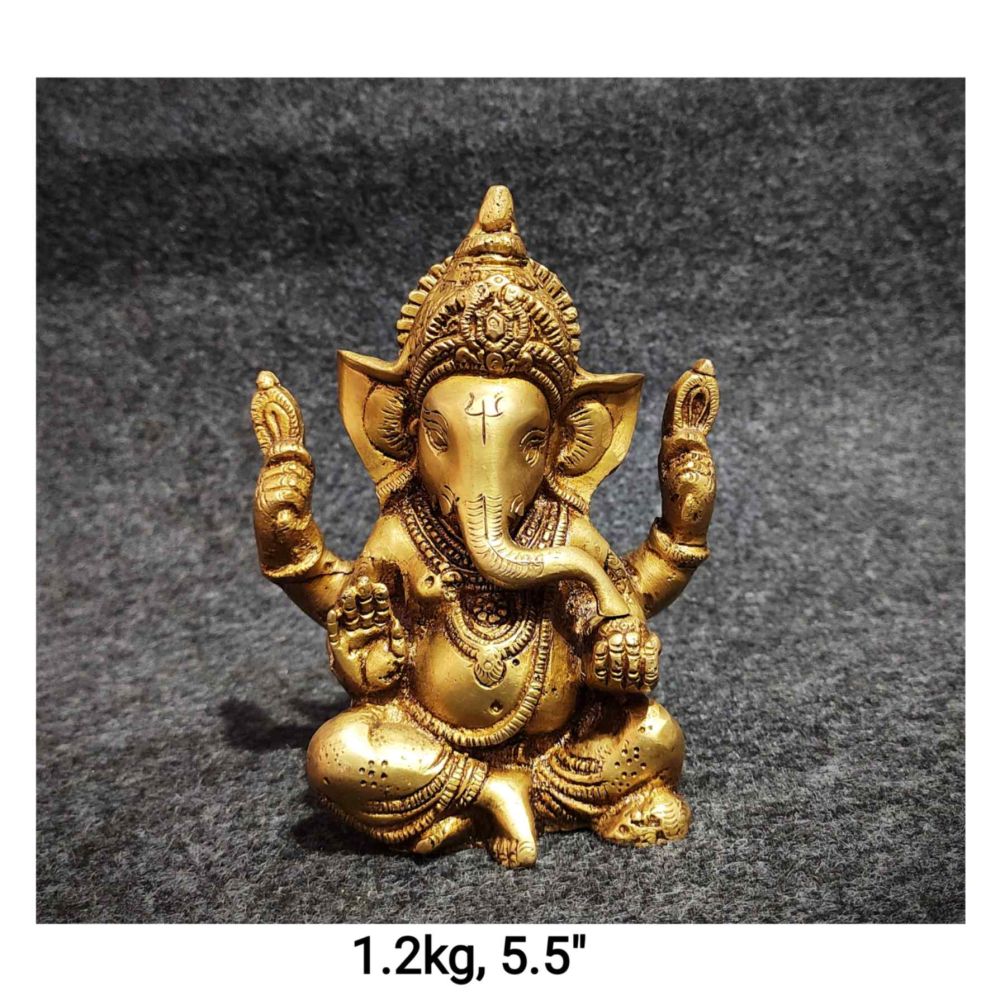 Small Seated Brass Ganesh, Polished