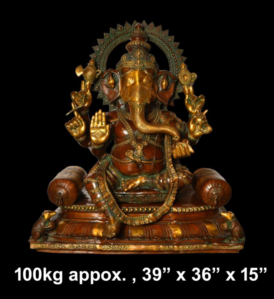 Brass Ganesh with Bolsters, Multi-tone Patina