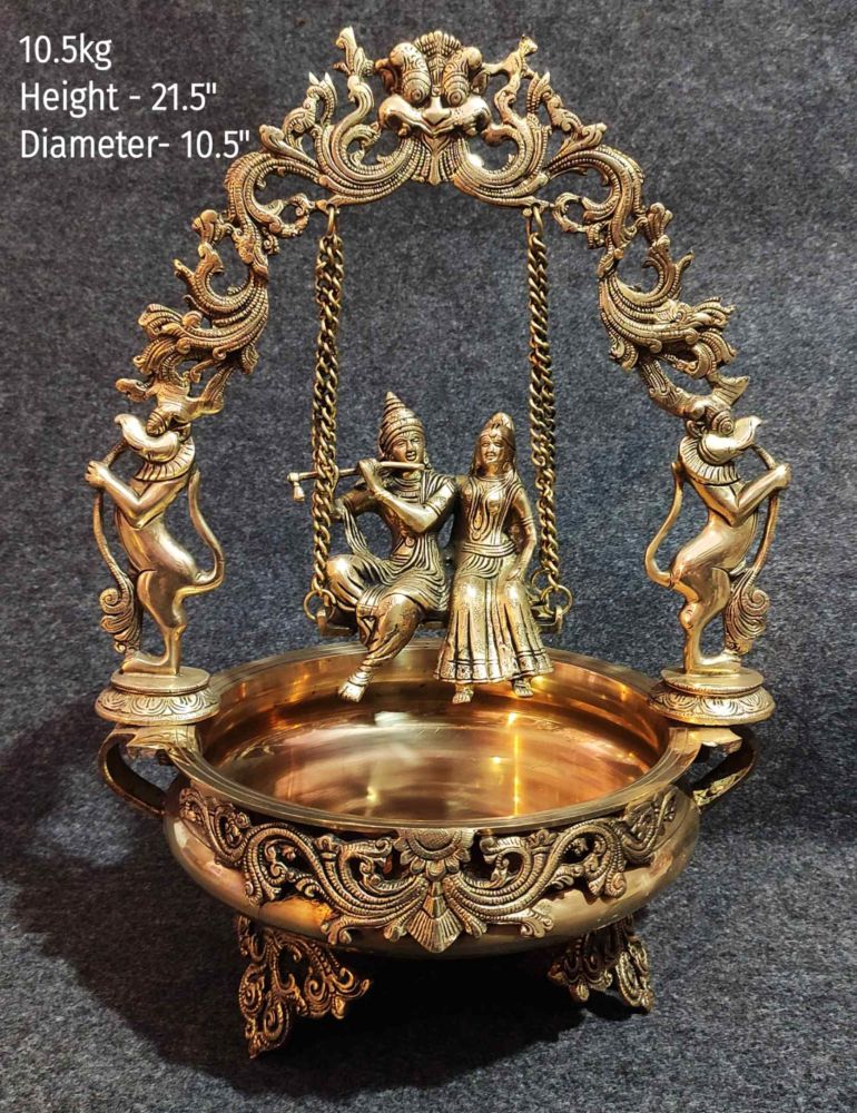 Brass Radha-Krishna Jhula Urli. 10.5 kg, 21.5''