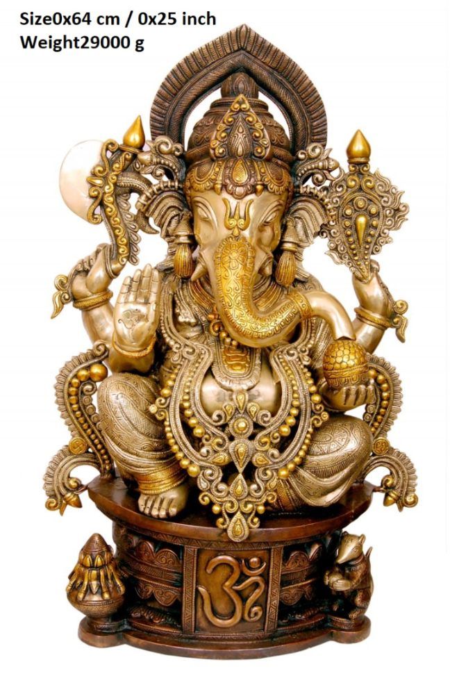 Brass Ganesh on Om Pedestal, Multi-tone
