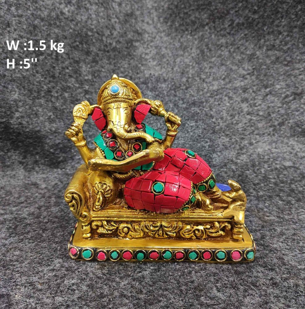 Resting Brass Ganesh on Divan with Stone Work