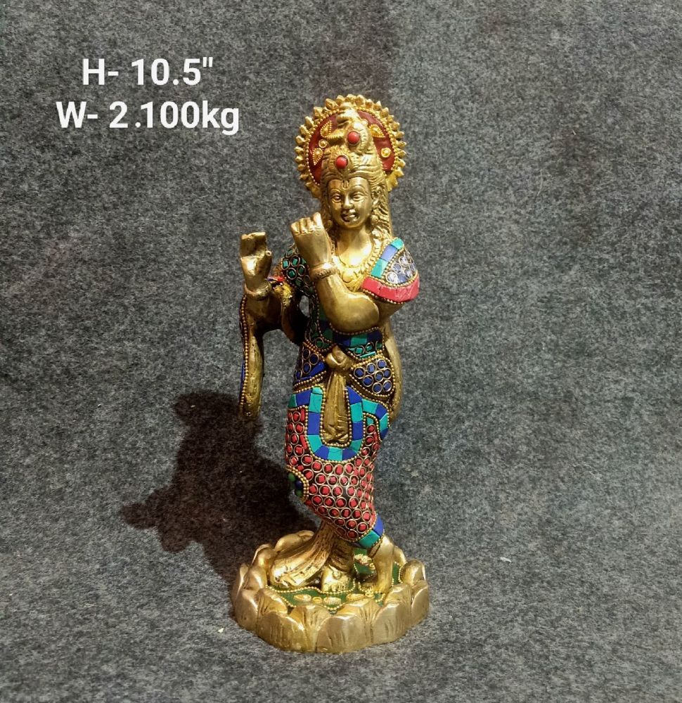 Brass Krishna Idol 2.100kg 10.5"Inches