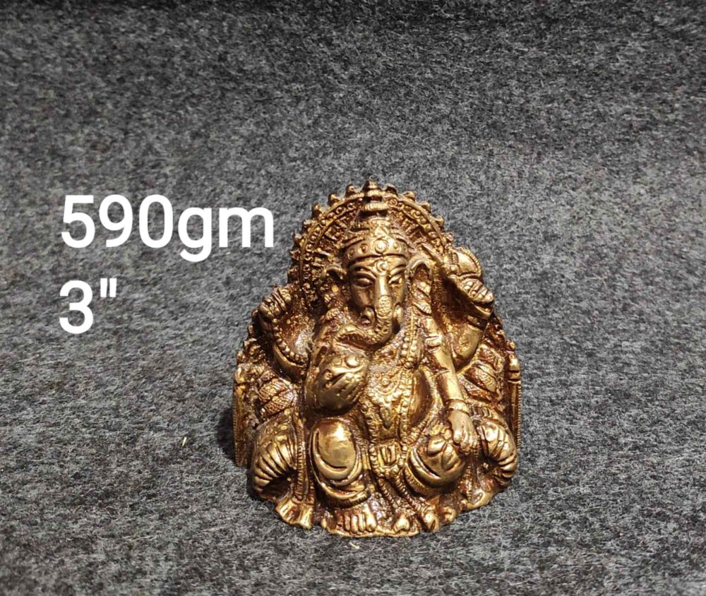 Compact Brass Ganesh, Antique Copper Tone