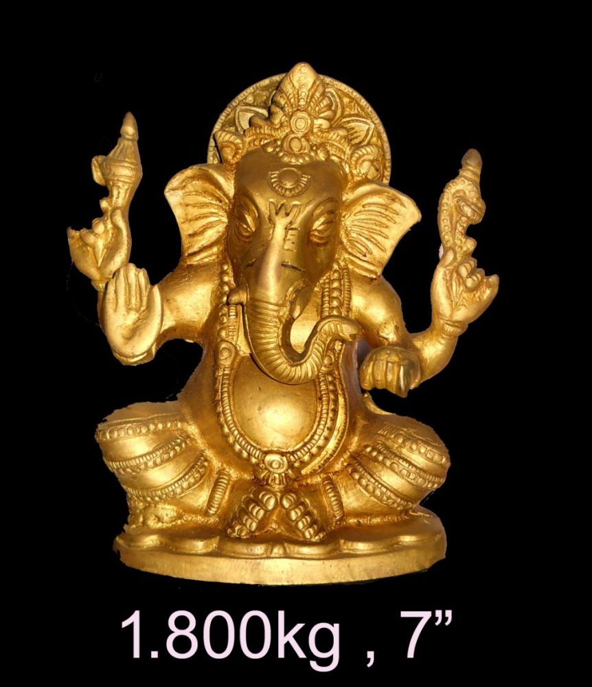 Brass Ganesh 1.800 Kg 7" Inches