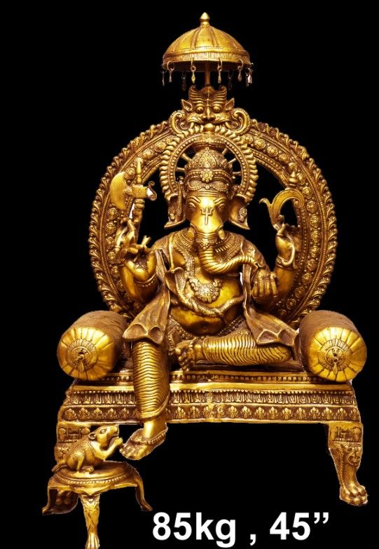 Brass Ganesh on Bolster Throne with Prabhavali