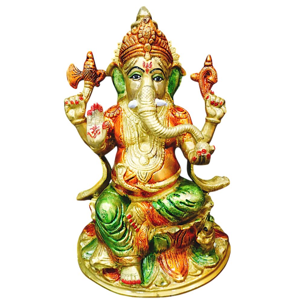 10-inch hand-painted brass Ganesh statue 5 KG for home pooja