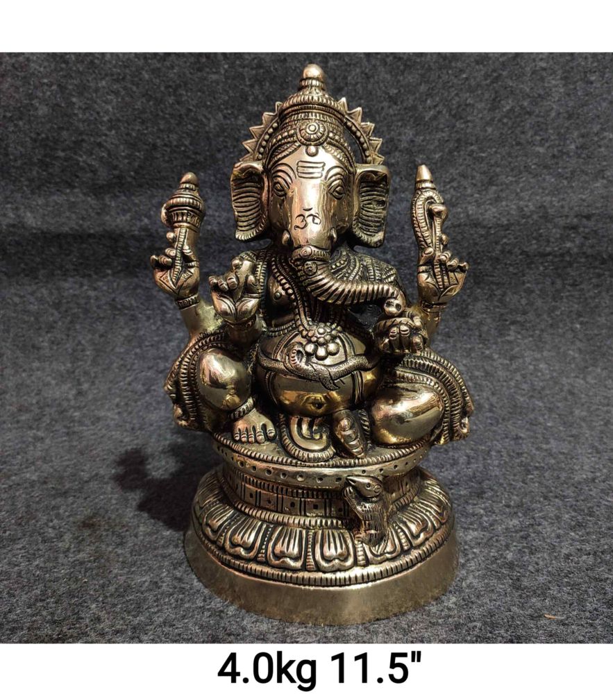 Brass Ganesh, Antique Silver Finish