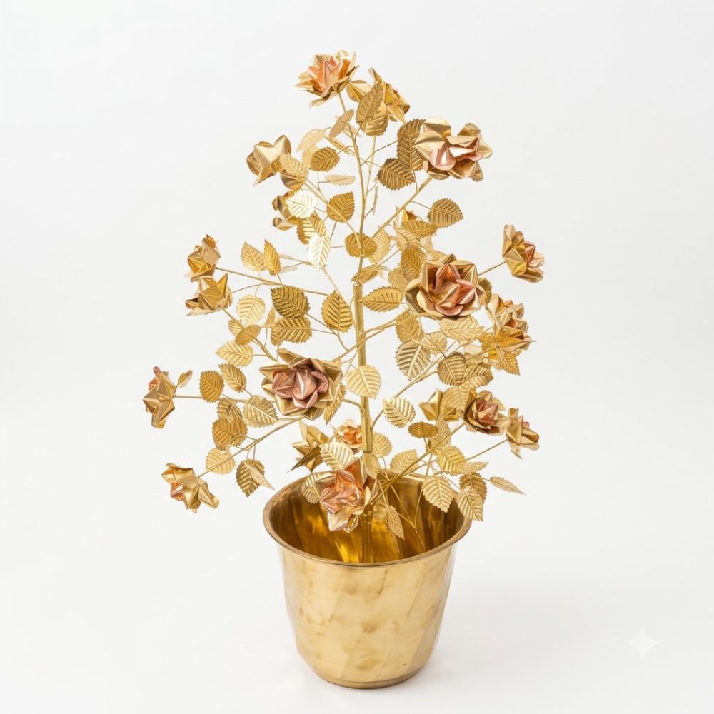 Handcrafted Brass Rose Tree in Pot (2 Ft / 750g)