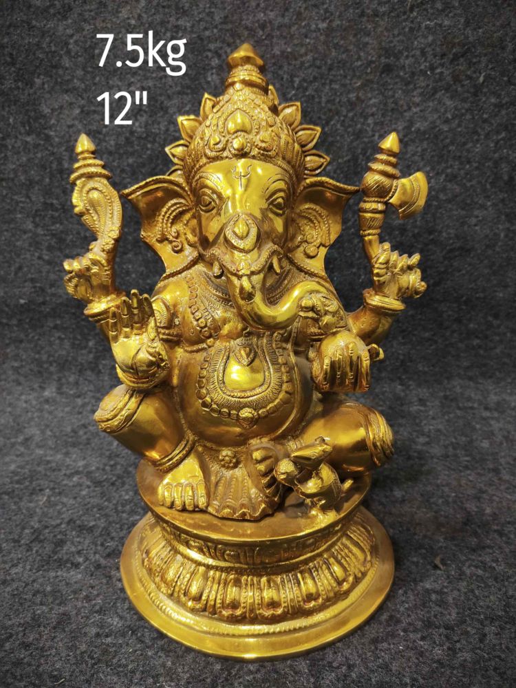 Brass Ganesh on Round Pedestal, Polished