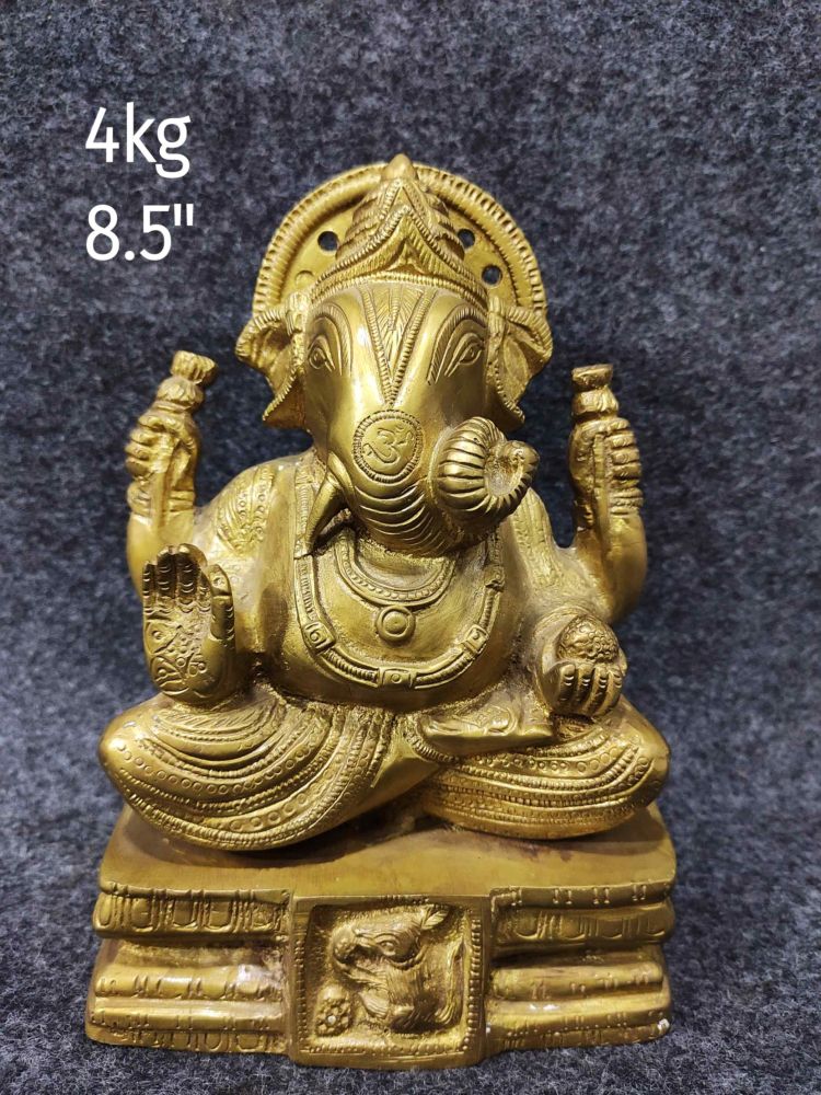 Brass Ganesh on Stepped Pedestal