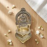 Heavy Brass Gajalakshmi Puja Diya, 12" Antique Finish – photo 3