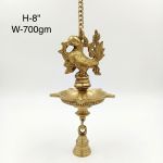 Hanging Brass Peacock Diya with Bell (8 Inch / 700g) – photo 2