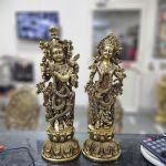 Brass Radha Krishna Pair on Lotus Pedestals – photo 2