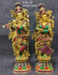 Brass Radha Krishna Pair with Stone Work on Lotus Pedestals – photo 6