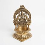 Heavy Brass Gajalakshmi Puja Diya, 12" Antique Finish – photo 2