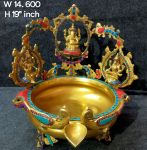 Brass Laxmi,Ganesha,Saraswati Urli. 14.6kg, 19''
