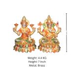 7-inch brass Laxmi Ganesh idols set with vibrant color work. – photo 2