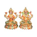 7-inch brass Laxmi Ganesh idols set with vibrant color work.