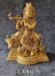 Brass Krishna With Cow 3.4Kg 9"Inch