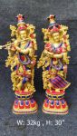 Brass Radha Krishna Pair with Stone Work on Lotus Pedestals – photo 4
