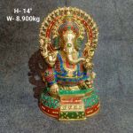 Brass Ganesh with Stone-Work Prabhavali – photo 2
