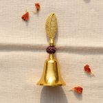 Gold Brass Finish Zinc Rudraksha Hand Bell with Feather Handle (6 Inch, 82g) (Copy)
