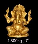 Brass Ganesh 1.800 Kg 7" Inches