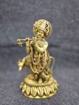 Brass Krishna with Cow on Lotus Base – photo 2