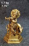 Brass Krishna With Cow Idols 1.7kg 7.75"inches