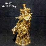 Brass Krishna With Cow 23.530Kg 27"Inches