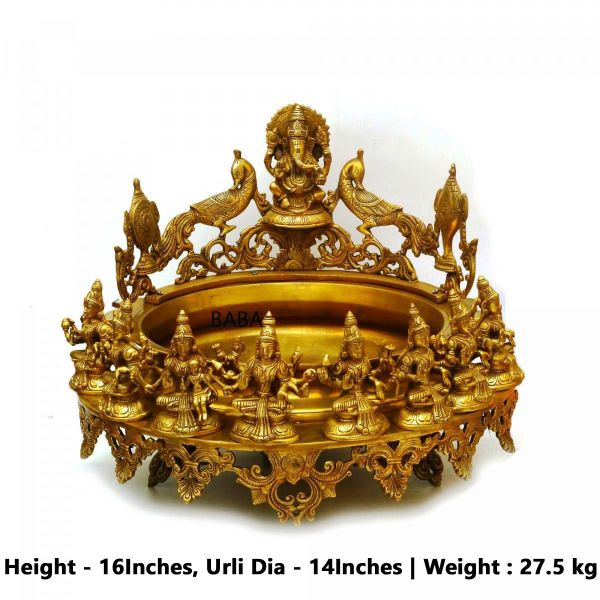 Brass Ashta Laxmi Urli.27.5kg, 16''*14''