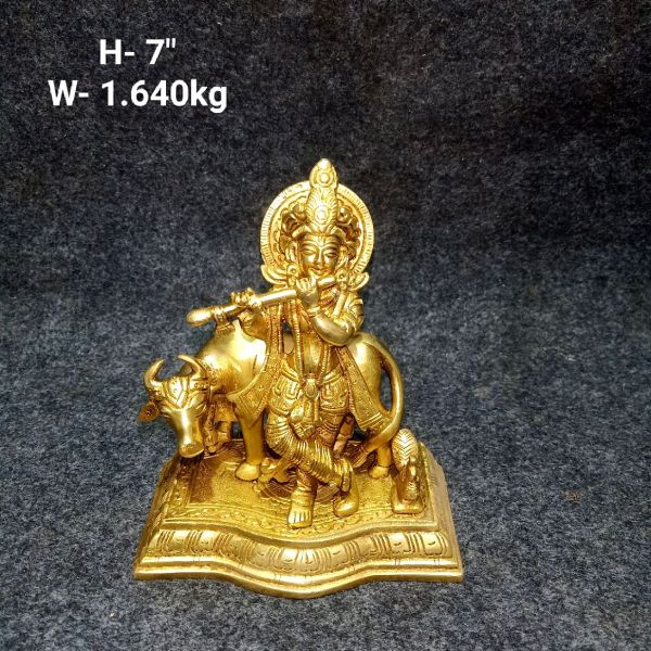 Brass Krishna With Cow 1.64 kg 7''SF
