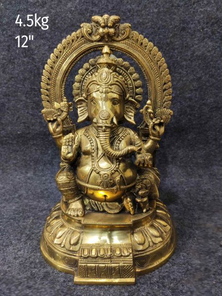 Brass Ganesh with Prabhavali on Lotus Base