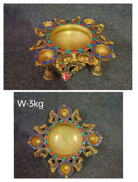 Brass Four Diya Urli. 5kg, 5"
