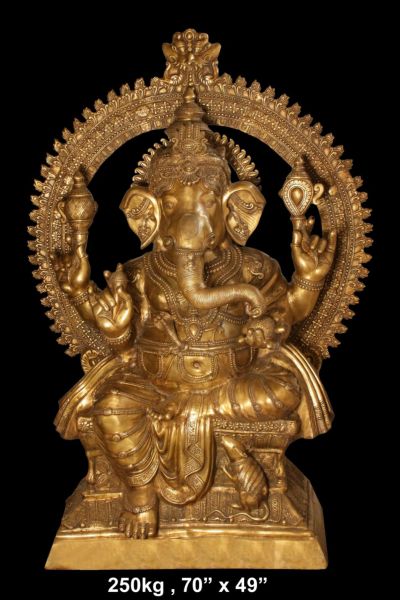 Monumental Brass Ganesh with Prabhavali, Antique Gold