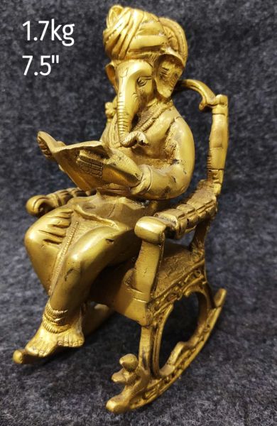 Brass Ganesh Reading on Rocking Chair